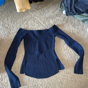 Abercrombie & Fitch Navy Off-the-Shoulder Ribbed Sweater